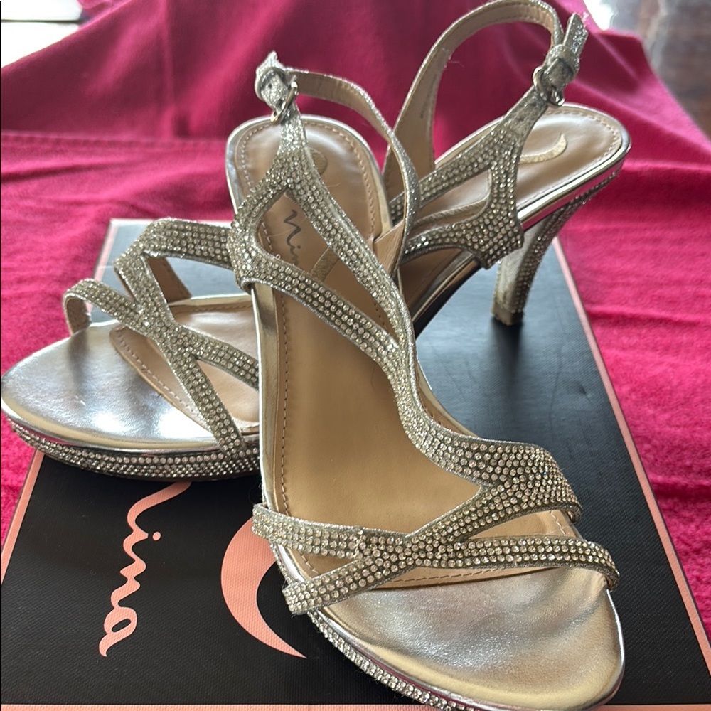 Nina Silver Rhinestone Embellished Heels